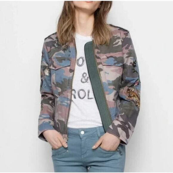 ZADIG & VOLTAIRE Kavy Camou Brode Embroidered Jacket, Size Large - Picture 1 of 15